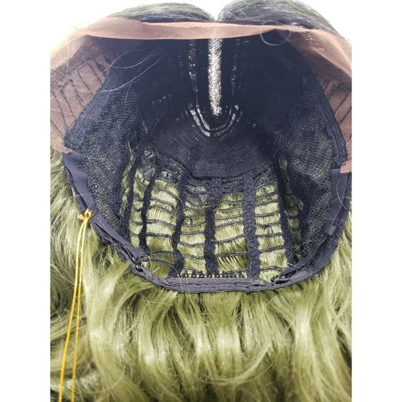 Janet Collection Olive Green Human Hair Blend 6" Deep Center Part Lace Front Wig - Picture 9 of 11